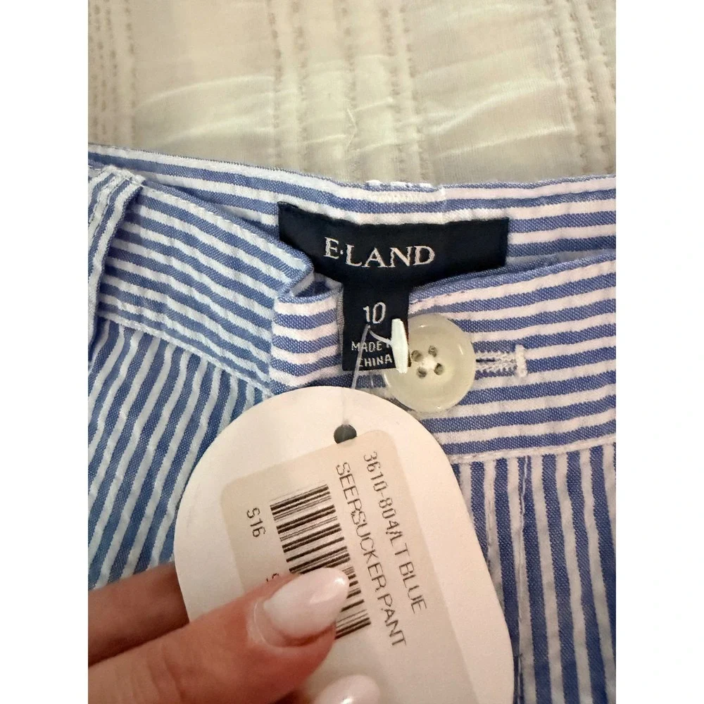 E-Land Kids Blue White Seersucker Striped Dress Pants Size 10 NWT 3610-804/L